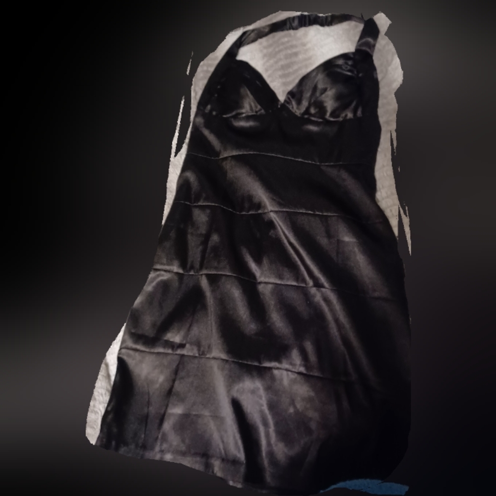 Black satin halter neck dress size large